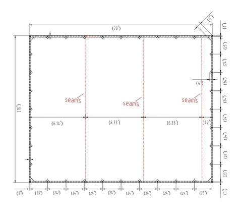 Diagram of Tan 16 Foot By 20 Foot Heavy Duty Tarp 12 Oz Polyester Water Resistant and Breathable with Double Stitched Seams dimensions