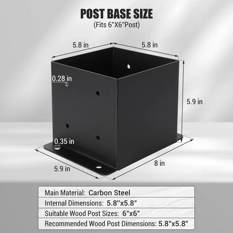 Heavy Duty 6x6 Post Base Anchors With Hardware Kit, Powder Coated Steel Raised Base Brackets For Fence Pergola Gazebo Mounts, 8 Pack With Inner Size 5.8 By 5.8 Inches For Timber Posts As Deck Support Plates