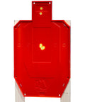 Half Size Self Healing Silhouette Reactive Shooting Target with bullet impacts showing color feedback on red polymer surface.