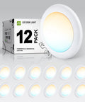Slick 12 Pack Led Disk Lights 6 Inch Flush Mount Ceiling Fixtures in white, showcasing adjustable color tuning and packaging.