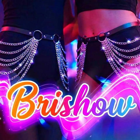 Edgy Punk Waist Chain Belt Black Leather Harness With Silver Layered Chains Snatching That Hip Curve Adjustable Fit shown on models.
