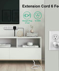 Three Outlet Power Strip With Two USB Ports 2.4A Total White 6 Foot Cord 1250W 10A Surge Protector 300 Joules Wall Mountable For Home Office SGS Listed Space Saving Dope Setup in living room space.