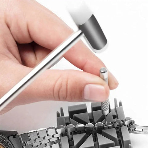 Using All In One 147 Piece Watch Repair Tool Kit Pro Grade Gear For Maintenance And Repair with pin remover on watch bracelet