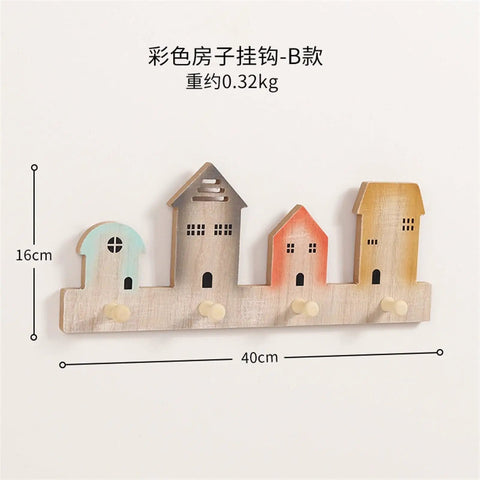Game Winning Wall Mount Wood Coat Hooks For Entryway Storage And Home Decor Featuring Space Saving Key Holder Towel Rack Multi Functional Essential With A Cozy Vibe That Looks Incredibly Fly, 40cm long, house shape decor, wood material.
