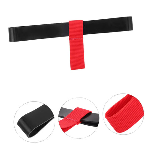 Red Scuba Tank Strap For Easy Carry And Quick Release Hose Retainer Side Mount Cylinder Rigging Belt closeup