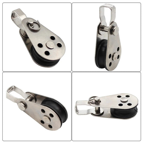 Heavy Duty Nylon Marine Pulley Set Stainless Steel Bearing Rope Runner Blocks for kayaks sailboats and yachts close-up