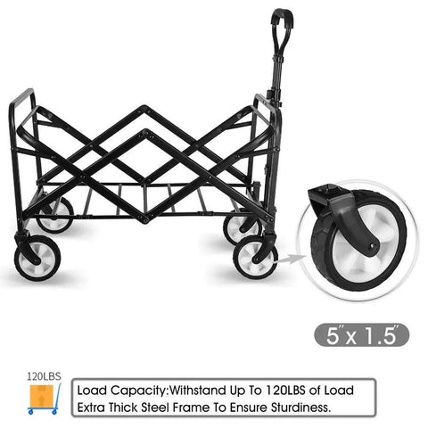 Versatile Collapsible Folding Wagon Cart Heavy Duty Utility Wagon With All Terrain Wheels For Camping Beach Garden Tailgate Outdoor Sports And Easy Storage Red Built For Haul And Go Adventure frame showing wheels and frame size