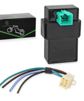Image showing 4 Pin DC CDI Box For 50cc To 110cc Scooters ATVs And DY100 Quad Bikes Plug And Play CDI Module with wiring and box.