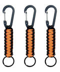 3 Pack Carabiners With Paracord Strap For Keys And Small Gear Black Metal Key Ring Keychain Hook D Locking Keyring Clip