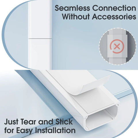 Peel And Stick Paintable Cable Raceway Kit 3 Pack showing seamless connection and installation method on drywall surface.