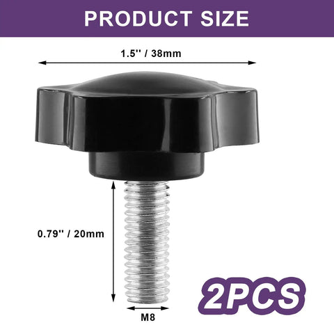 Premium M8 X 20mm Male Threaded Star Knobs Two Pack Heavy Duty Quick Grip Thumb Screws for quick tool-free adjustability.