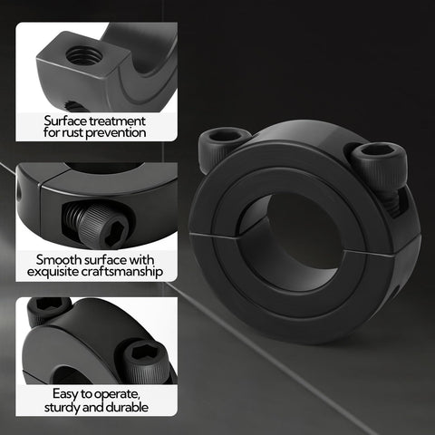 Six Piece One Inch Split Collar Clamp Set For Shafts With Clamp On Design Includes Screws And Wrench Heavy Duty Carbon Steel Rust Resistant Easy Install Shaft Fixing Ring Kit