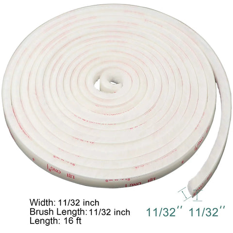 Torami fuzzy brush weatherstripping roll, white, self-adhesive, 11/32 in x 11/32 in x 16 ft
