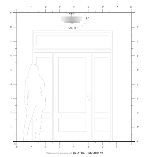 Diagram of Four Light Semi Flush Mount Ceiling Fixture In English Bronze With Oatmeal Fabric Drum Shade, dimensions shown