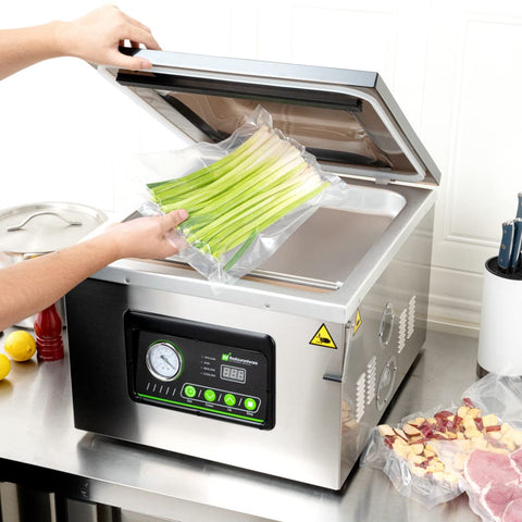 Pro Grade Chamber Vacuum Sealer Packs A Solid Punch With Sturdy 16 Inch Seal Bar And Whisper Quiet Motor, sealing fresh green onions.