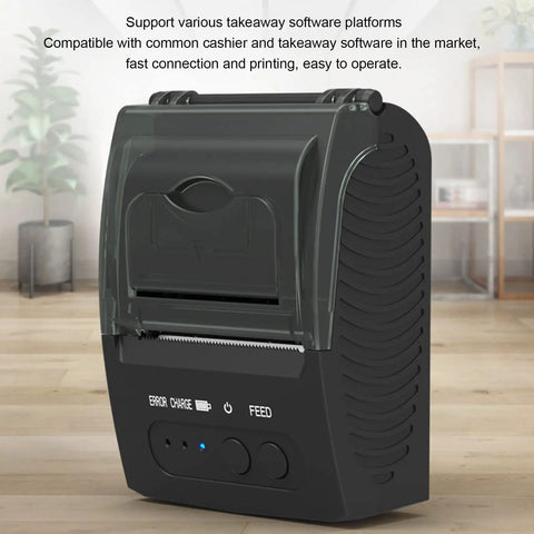 Thermal Label Printer Bluetooth Shipping Label Maker 58mm Wide 90mm Per Second Print Speed showing front view with buttons.