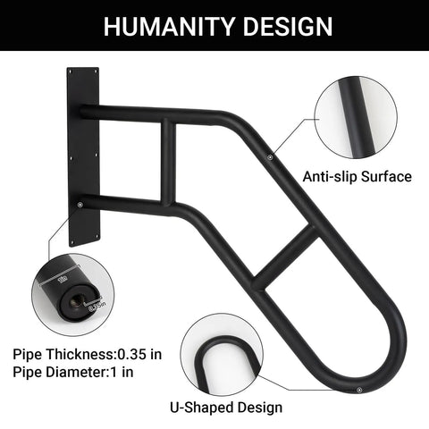 Tough As Nails U Shape Handrails For Outdoor Steps And Deck Wall Mount Grab Bar with anti-slip surface design.