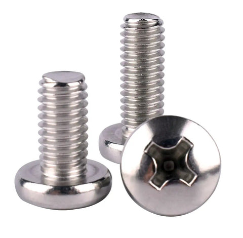 Close-up of 20 Pack 1/4-20 x 1/2 Pan Head Phillips Machine Screws 304 Stainless Steel 18-8 Full Thread Corrosion-Resistant Fasteners