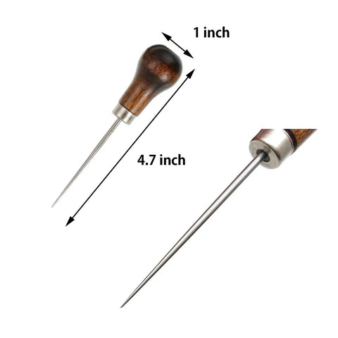 Wood handle awl from 11 Piece Bookbinding Starter Kit For DIY Crafts With Large-Eye Needles, 4.7 inch metal point