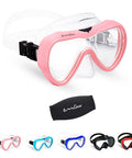 All Purpose Snorkel Mask For Kids And Adults With 180 Degree Wide View Tempered Glass Lenses Nose Cover Silicone Dive Goggles For Snorkeling Scuba Free Diving Spearfishing Neoprene Strap Cover Pink shown with neoprene cover