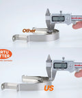 Workhorse Six Pack 3 Inch Thickened 304 Stainless Steel U Clip Pipe Brackets shown with caliper measuring thickness, comparison view.