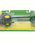 Packaging of One Sixty Fourth Scale 7R 270 Tractor With C500 Mower Set Toy Licensed Farm Vehicle Model in clear display case.