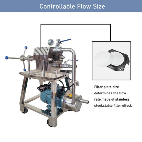 Heavy Duty Plate And Frame Filter Press Machine For Clarifying Peanut Soybean Oil, Stainless Steel 10 Layer Disc Setup with controllable flow.