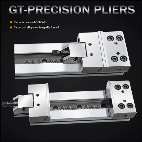 Beefy CNC Bench Vise With Hella Wide Jaw Capacity Crisp Machining Grip Heavy Duty Garage Clamp Tight Lockdown Rig For Miller Stations And Pro Shops GT175A with precision pliers.