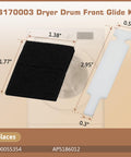 RB170003 Dryer Drum Front Glide Kit with dimensions in Ultimate Dryer Repair Kit For 1992 And Newer SM Series Dryers.