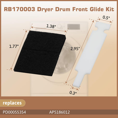 RB170003 Dryer Drum Front Glide Kit with dimensions in Ultimate Dryer Repair Kit For 1992 And Newer SM Series Dryers.