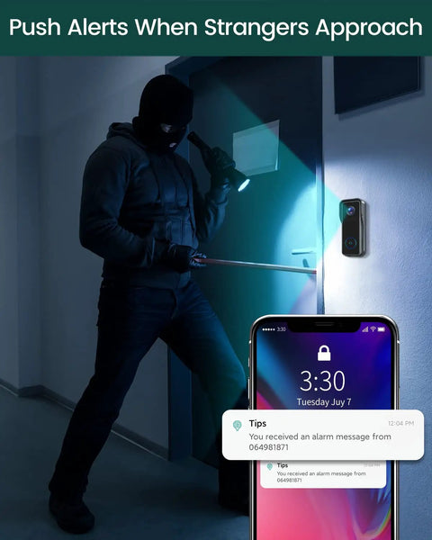 Wireless Video Doorbell Camera With Chime 2K HD Video Night Vision Two Way Audio Human Detection IP65 Weatherproof No Fuss Setup Quick Install In Minutes Cloud Edge App Compatible