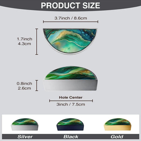 Product dimensions of 2 Pack Marble Pattern Cabinet Pulls In Green Teal Gold Fluid Art 3 Inch Center Hole Brushed Nickel Semicircle Drawer Handles For Kitchen Vanity Bathroom Dresser Hardware Sleek And Stylish Marble Accents