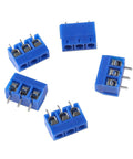 Fifty Piece 5.08mm Pitch PCB Mount Screw Terminal Block Connector Kit with various pin units and blue ABS housing.