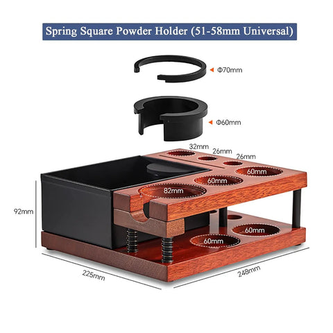 Killer Solid Wood Coffee Tamping Station And Knock Box Organizer Features Double Layer Storage For Portafilters Grounds Catcher And Smooth Daily Grind Routine.