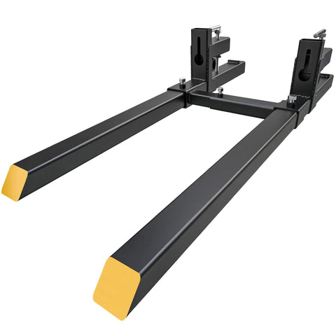 Clamp-On Pallet Forks For Skid Steers, 60 Inch, 2000 Lbs Capacity, Heavy Duty Tractor Forks with Adjustable Stabilizer Bar