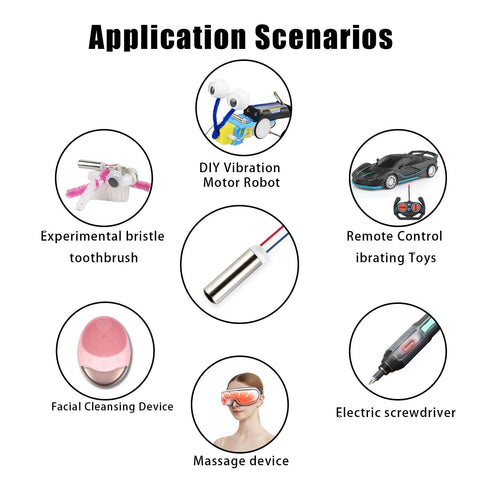 Application scenarios for Six Pack DC Coreless Vibration Motors 7x25mm Micro Vibrating Motors in DIY and electronic devices.