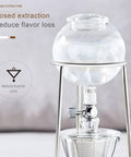 Heavy Duty Cold Brew Drip Tower With Adjustable Rate Dripper And Reusable Stainless Steel Filter, featuring a closed extraction system.