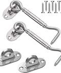 Hook and Eye Latch for Gate Cabinet Door Window Stainless Steel Lock set including 2 latches and 6 screws.