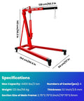 Heavy Duty 2 Ton Folding Hydraulic Engine Hoist Handling Up To 4000 Pounds Without Breaking A Sweat For Home Garages And Pro Auto Shops with dimensions displayed.