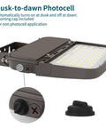 2 Pack 150W LED Parking Lot Light With Dusk To Dawn Photocell, Outdoor Dimmable Shoebox Lights, trunnion mount and cap detail