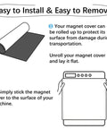Illustration showing installation of Dishwasher Magnet Cover White Marble Black Texture Cool Look Reusable Magnetic Sticker For Door Panels 21x26 In Easy To Clean Fits Most Dishwashers Decorative Kitchen Appliance Cover