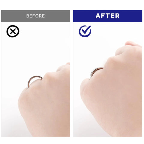 Before and after using Invisible Ring Size Adjuster Kit 16 Soft Silicone Guards in Four Sizes Adjustable Spiral Tighteners