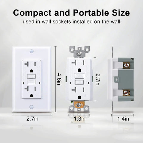 Tamper Resistant GFCI Outlet With LED Indicator And Self Test 20 Amp 125 Volt Duplex Receptacle dimensions shown