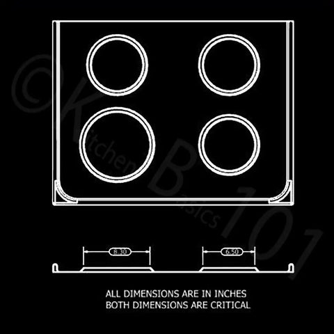 Technical diagram of Porcelain Drip Pan Replacement Set For Whirlpool Amana Maytag W10288051 with dimensions