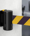 Slick Wall Mounted Retractable Warning Belt With Auto Magnetic Lock, five meter yellow and black barrier for crowd control.