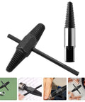 Heavy Duty Screw Extractor Set With Dual-head Design For Easy Bolt Removal And Broken Water Pipe Screw Fixing, Simple To Use Plumbing Tool Kit Great For Home Repairs. black steel dual-head extractor with T-handle