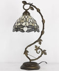 Amber Tiffany Style Dragonfly Table Lamp With Stained Glass Shade And Metal Leaf Base, Cozy Reading Light