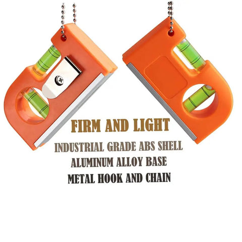 Spirit Level Tool Small Pocket Level with 2 Bubble Spirit Leveler Metal Keychain 3PCS, showing orange ABS shell and aluminum base