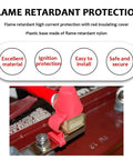 Close-up of Heavy Duty 200A Battery Terminal Fuse Block Kit Waterproof 58V Fuse Mount with red insulation for safety.