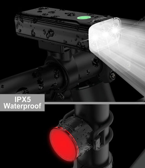 Ultra Bright 1200 Lumen Bike Light Set For Night Riding With USB Rechargeable Front Headlight And Rear Tail Light 6400 mAh Battery Wide 180 Degree Beam For Road And MTB Easy To See And Be Seen At Night
